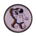 Cute space astronaut enamel lapel pin featuring a retro boombox and colorful rainbow trail. - Astronaut with Radio and Rainbow Style (3E-39-2-1/C11-01-C02)