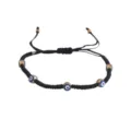 Bracelet réglable en corde tressée noire avec perles œil grec bleu et détails dorés. - Cinq Yeux Or (Corde Noire)