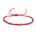 Bracelet cordon tressé rouge avec perles mauvais œil, réglable pour la mode. - Cinq Yeux Argent (Corde Rouge)
