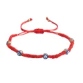 Bracelet réglable en cordon tressé rouge avec des perles œil maléfique bleu mode femme. - Cinq Yeux Or (Corde Rouge)