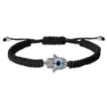 Bracelet tressé noir avec pendentif main de Hamsa argentée et mauvais œil, taille ajustable. - Œil de Fatma (Corde Noire)