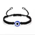 Braccialetto intrecciato nero con perla in vetro occhio turco e chiusura regolabile donna - Occhio Blu Cordino Nero