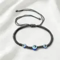 Bracelet cordon tressé noir mauvais œil réglable perles turques œil bleu porte-bonheur - Cinq Yeux (Corde Noire)