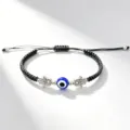 Bracelet réglable tressé noir avec mauvais œil bleu et breloques de la main de Fatima. - Main de Fatma Résine Bleue (Corde Noire)