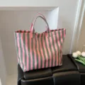 Sac cabas impermeable en PVC a rayures rose et vert grand capacite fourre-tout tendance - Vert