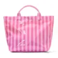 Pink striped PVC tote bag, large capacity waterproof handbag, stylish casual shoulder bag. - Rose Pink