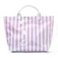 Purple and white striped PVC tote bag, waterproof large capacity handbag for women - Purple and White