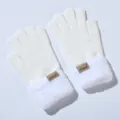 Women winter warm knitted gloves touchscreen plush thickened white cozy winter gloves. - One Size / White