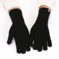 Black knitted fingerless gloves detail view, winter warm touch screen knit gloves for women. - Extended 27x10cm / Black