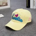 Yellow embroidered baseball cap with glitter Sweetie heart lettering for women daily wear. - Yellow