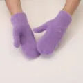 Winter warm fluffy plush solid color full finger mittens for women soft cozy purple thick gloves - One Size / Light Purple