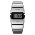 SKMEI men's futuristic square digital watch with silver metallic strap, 3Bar waterproof design. - Silver