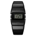 Black digital wristwatch for men featuring LED screen, waterproof and alarm functions. - Black
