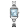 SKMEI donna orologio al quarzo quadrante azzurro cinturino acciaio inossidabile quadrato moda - Cassa Argentata Quadrante Blu