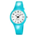 Cyan silicone strap quartz watch with white dial, minimalist student exam watch SKU. - Blue
