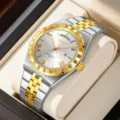 SKMEI Orologio al Quarzo da Uomo Cinturino in Acciaio Bicolore Giorno Data Impermeabile. - Cassa bicolore argento e oro con quadrante argento