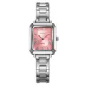SKMEI orologio al quarzo donna quadrante rosa rettangolare cinturino acciaio elegante - Cassa Argento Quadrante Rosa