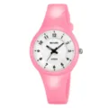 Pink quartz watch with TPU strap and white dial, minimalist waterproof student wristwatch. - Pink