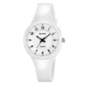 Minimalist white quartz watch with small dial and silicone strap for women and students - White
