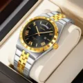SKMEI Orologio Quarzo Uomo Cinturino Acciaio Bicolore Impermeabile Business Orologio - Cassa bicolore argento e oro con quadrante nero