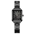 Orologio al quarzo da donna quadrato nero con cinturino in metallo elegante. - Cassa Nera Quadrante Nero