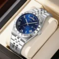 SKMEI Orologio Quarzo Uomo Cinturino Acciaio Inox Impermeabile Business Casual - Cassa Argentata Quadrante Blu