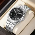 Orologio Quarzo Lusso Uomo Cinturino Acciaio Inossidabile Impermeabile Business - Cassa Argento Quadrante Nero