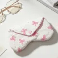 Pink bow quilted fabric eyeglasses case, portable travel glasses storage pouch for use. - Big Bow White