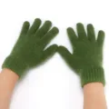 Green rabbit hair knit gloves, warm winter five finger gloves, soft cold weather hand wear. - Army Green