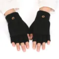 Black knitted convertible fingerless gloves for winter warm typing and daily wear experience - Adult Free Size / Black