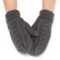 Close-up detail of thick cable-knitted winter mittens in dark grey, warm and cozy fabric. - One Size / Dark Gray