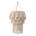 Detailed view of handmade woven cotton rope lampshade, boho multi-layer fringe design. - 35*55cm / Lampshade Only