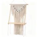Estante colgante de pared macramé bohemio con mal de ojo, estante flotante de madera hecho a mano. - 44*70 cm / Blanco Roto