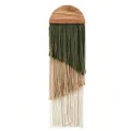 Colgante de pared de macramé bohemio hecho a mano con tapa de madera y flecos. - Blanco Roto + Albaricoque + Verde