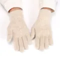 Winter warm rabbit hair knit gloves for women, thick fuzzy five-finger solid color design. - Adult Free Size / Camel