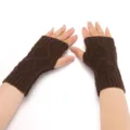 Guanti senza dita in maglia a trecce marroni per donna e uomo, scaldabraccia invernali caldi. - Caffè