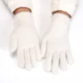 Guanti in maglia bianca da donna invernali caldi a cinque dita tinta unita eleganti morbidi - Taglia Unica Adulto / Bianco
