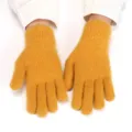 Knit rabbit hair gloves detail shot, thick fleece warm winter five-finger solid color glove. - Adult Free Size / Turmeric