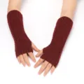 Knit arm warmers detail view, classic diamond cable knit texture, winter fingerless sleeves. - One Size / Burgundy