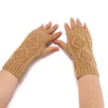 Knitted fingerless gloves for women and men, winter warm cable knit short arm warmers. - Earthy Yellow