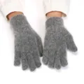Cozy winter fleece gloves for women, warm knit five-finger solid color design for cold days - Adult Free Size / Dark Gray