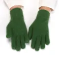 Women winter warm green knitted gloves thick fuzzy five finger thermal mittens soft apparel - Adult Free Size / Dark Green