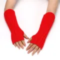Chauffe-bras en tricot rouge, détails de gants d'hiver sans doigts, manches chaudes en laine. - Taille Unique Adulte / Rouge Vif