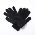 Fuzzy knit winter gloves for women, thick double-layer warm solid color five-finger gloves. - Adult Free Size / Black