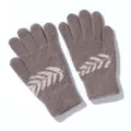 Detailed view of women's cozy knit winter gloves with fuzzy rabbit hair texture and leaf pattern. - One Size / Coffee