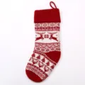 Large Christmas Knit Stocking Red White Reindeer Snowflake Holiday Gift Candy Bag Decor - 12