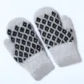 Winter warm knitted mittens for women, thick fuzzy fleece lined grey gloves with black diamond pattern. - One Size / Light Gray