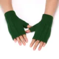 Detailed view of dark green knit fingerless gloves, winter warm ribbed arm warmers. - 17cm Length / Dark Green