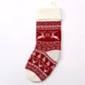 Large knitted Christmas stocking red white reindeer snowflake holiday hanging gift bag decor - 8