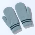 Moffole in maglia spessa da donna invernali guanti caldi con polsini a righe morbidi e comodi - Ragazzi / Blu